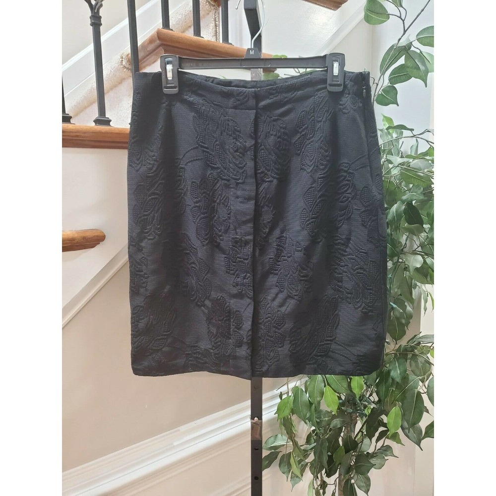 Escada Women's Black Floral Polyamide Pull on Pencil Casual Short Skirt Size 40